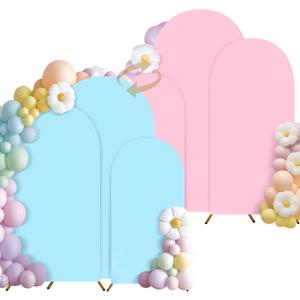 OurWarm Set of 3, Pink and Blue 2 in 1 Round Backdrop Covers, 4FT 5FT 6FT Spandex Stretchy Backdrop Cover Fabric for Birthday Party Baby Shower Wedding Arch Stand Decorations