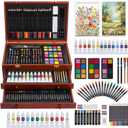 TMOL Art Supplies, 175-Pack Deluxe Art Set Drawing Painting Kit with 2 Drawing Pads, Acrylic Paints, Colored Pencils, Crayons, Art Kit in Wooden Case, Gift for Artist, Adults, Teens and Kids (Cherry)