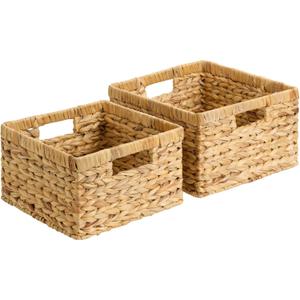 StorageWorks Wicker Storage Basket, Water Hyacinth Basket for Organizing, Decorative Water Hyacinth Storage Baskets, Set of 2, Large and Small (11"L x 11"W x 7"H + 9"L x 9"W x 6"H)