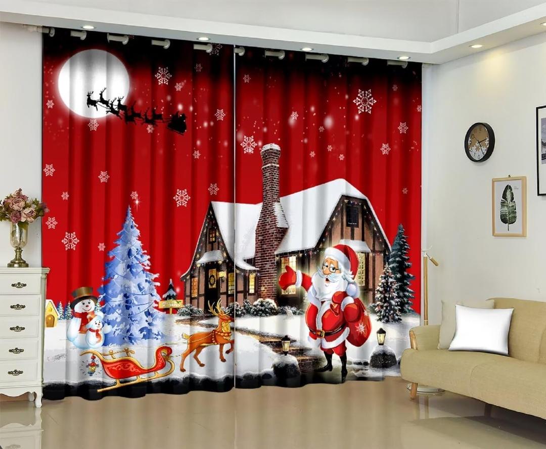 kxry Merry Christmas Blackout Curtains for Bedroom Living Room Santa Claus Deer Christmas Tree Snowman Red Darkening Grommet Curtain Window Drapes Treatment Room Decor,2 Panels Set, 42''W x 63''L