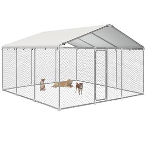 15.3x15.3 FT Heavy Duty Metal Wire Dog Kennel Outdoor, Portable Large Dog Cage Enclosure with Waterproof Cover & Secure Lock, Steel Fence Pen for Medium Large Dogs