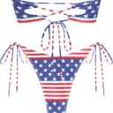 ZAFUL Women's Bandeau Bikini Strapless O Ring Textured Two Piece Swimsuit | Bikini Sets For Women, Lace, Tie Back, Sexy, Cheeky High Cut, Tie Side, Thong, Low Waisted, Bathing Suits (M)