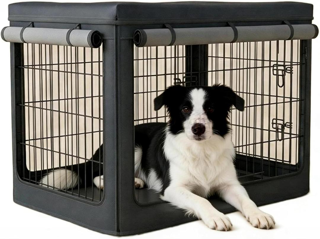 Dog Crate Cover, Fits Most 36-inch Dog Crates, with Detachable Top & Breathable Mesh,1680D Waterproof Oxford Cloth (More Durable and Heavy Duty), Waterproof Dog Kennel Cover, Black