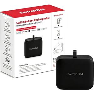 SwitchBot Rechargeable Smart Switch Button Pusher (Bluetooth) Fingerbot for Rocker/One-Way Buttons, App Timer Control, No Wiring, Optional Hub for Voice/Remote, Black