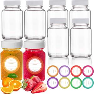 3.5 oz Glass Juice Shot Bottles with Caps - 8 Pcs Small Clear Round Reusable Jarswith Lids for Juicing Ginger Shot Beverage Storage Liquidswith Label (White)
