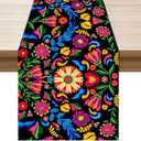 XCHI Colorful Flowers Peppers Dia De Los Muertos Table Runner Cinco De Mayo Day of The Dead Table Decoration for Home Kitchen Dining Holiday Fiesta Themed Party Decor 13x108 Inch