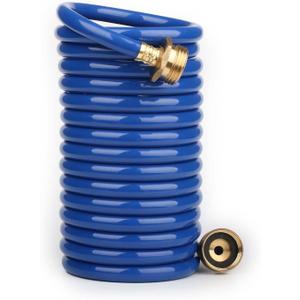 EVA Coil Garden Hose for Gardener: Retractable Self Coiling Hoses with 3/4" GHT Solid Brass Fittings - Kink Free and Flexible for Home and Garden Yard (15FT, Blue)