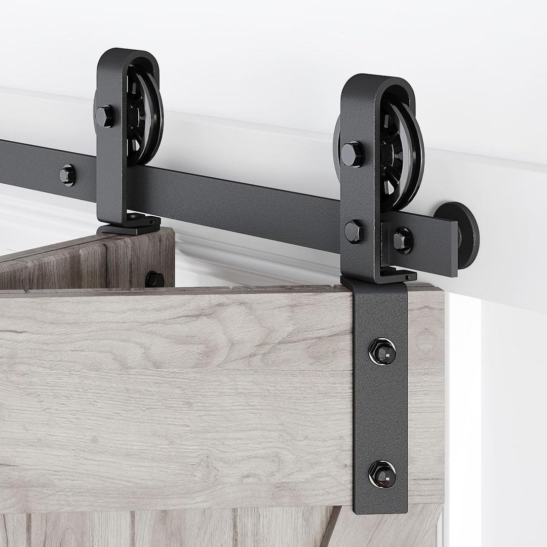 36" Bifold Sliding Barn Door Hardware Track Kit,Side Mounted Black Spoke Wheel Roller,Smoothly and Quietly,Assembly Easy,Fit Double 16" Bi-Folding Doors (Door Not Included)
