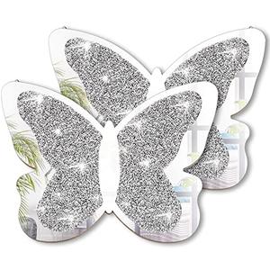 Vesici 2 Pieces Butterfly Shaped Mirror Crystal Crushed Diamond Silver Mirror Silver Wall Decor for Living Room Modern Decorative Artwork for Nursery Wedding Decor(11.8 x 8.8 Inch)