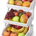 G.a HOMEFAVOR Fruit Basket for Kitchen, 3-Tier Fruit Bowl for Kitchen Counter, Vegetable Storage Stand for Fruit Shop, 15 mm Thickness (WHITE)