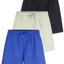 Real Essentials 2-Pack: Boy's Swim Board Shorts Trunks with Drawstring Beach UPF Swimwear Surf Swimming Short for Boys - Set 2, M (8/10)