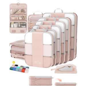 10 Set Compression Packing Cubes for Travel Gifts Women Mom,OlarHike Luggage Clothes Organizer for Travelers,Airplane/Cruise/Car/Train Travel Essentials,Compressible Expandable Saver Space Bags(Beige)