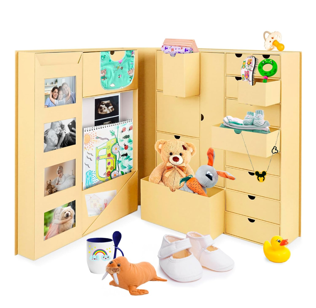 Baby Keepsake Box - Baby Memory Box - Baby Boy Girl Keepsake Box Tins Memory Box Pregnancy Baby Bubbs Storage Box Baby First Year Box Library Baby All-in-One Organizer