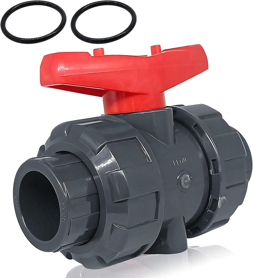 PVC Union Ball Valve, 1-1/4" Inch (DN32) True Union Full Flow Ball Valve with ASTM EPDM O-ring, Slip Socket, Full Port for Water System
