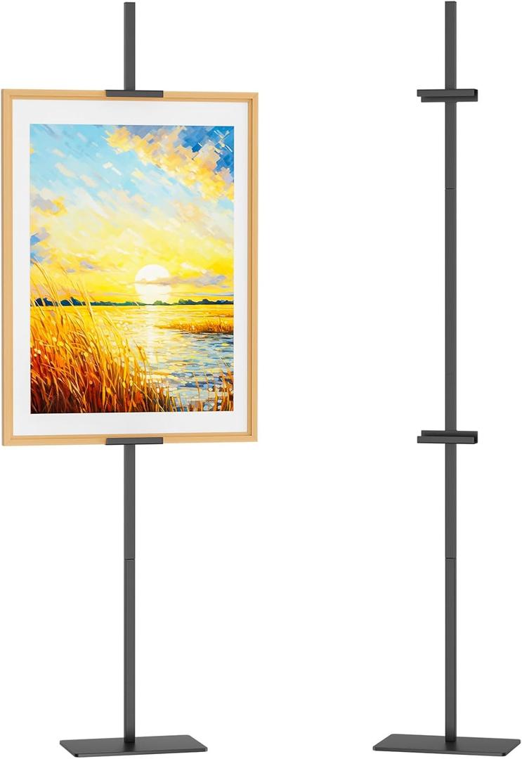 Adjustable Easel Stand for Picture Frames, Holds Frames Up to 63" Tall, Floor Metal Display Holder Stand for Sign, Tabletop Sturdy Art Easel for Home, Office, Galler (Black)