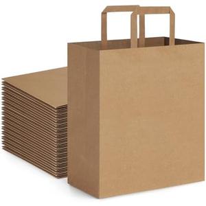 BagDream 100Pack 10x6.75x12 Kraft Brown Paper Bags with Handles Bulk, Shopping Merchandise Retail To Go Bags for Takeout Containers, Flat Handles Wider-gusset Recycled Gift Bags