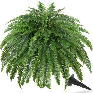 50" Realistic Artificial Ferns for Outdoors with 96 Fronds & Ground Spike | Realistic Fake Ferns Artificial Boston Ferns Artificial Plants Large Faux Plants for Porch Garden Home Office Decor