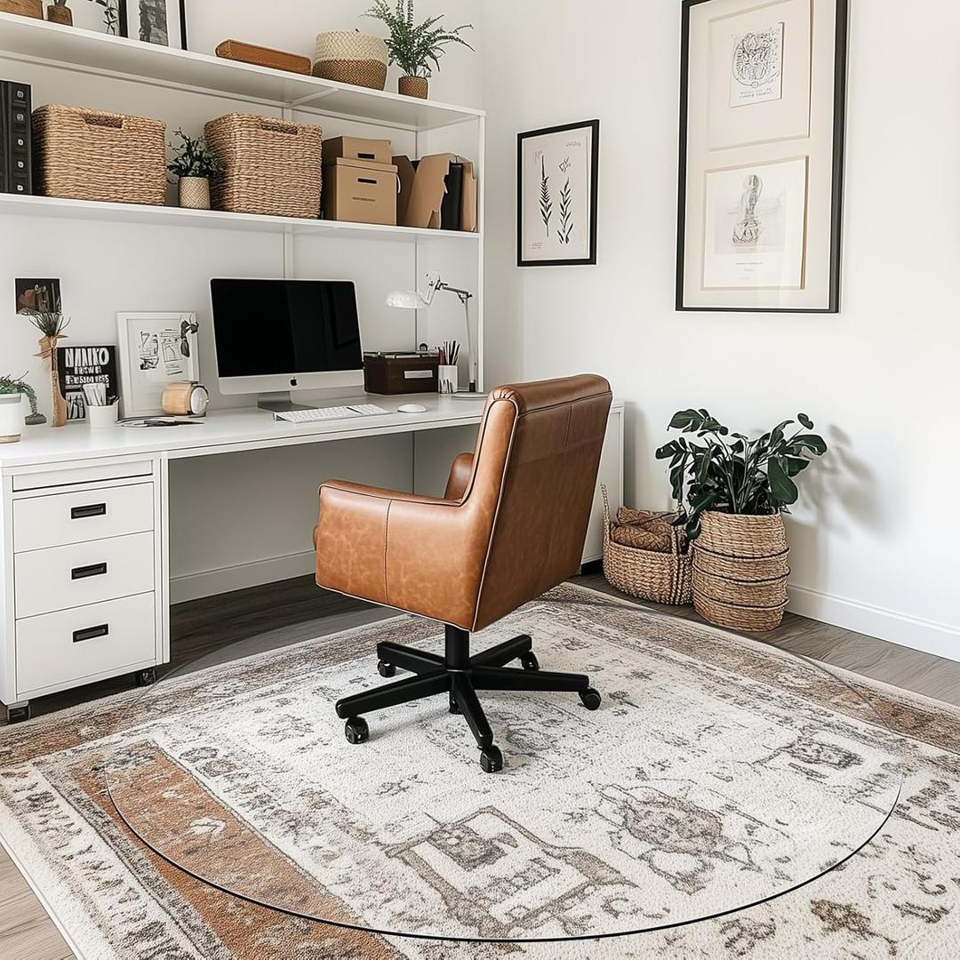 Round Office Chair Mat for Carpet & Hardwood, Upgraded 39" x 39" Dual Use Tempered Glass Chair Mat for Chair and Footrest Under Desk (Nature)