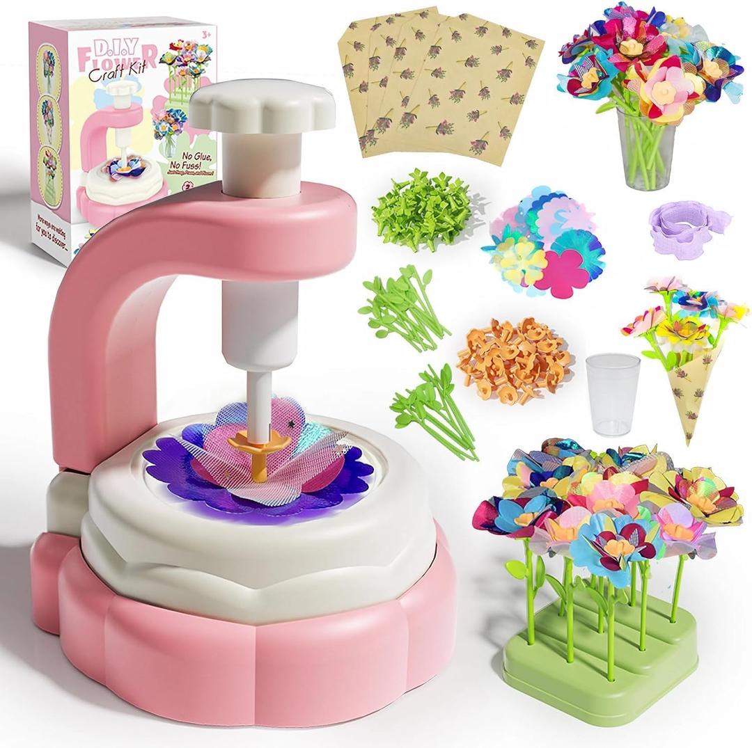 2 x Arts Crafts For Kids Ages 4-85 6 7 8 9 10 year old Girl Birthday Gift Ideas,christmas stocking stuffers Creative Craft Diy Fabric Flower Bouquets Toys age 8-13,Flower Press Kit Educational Toys