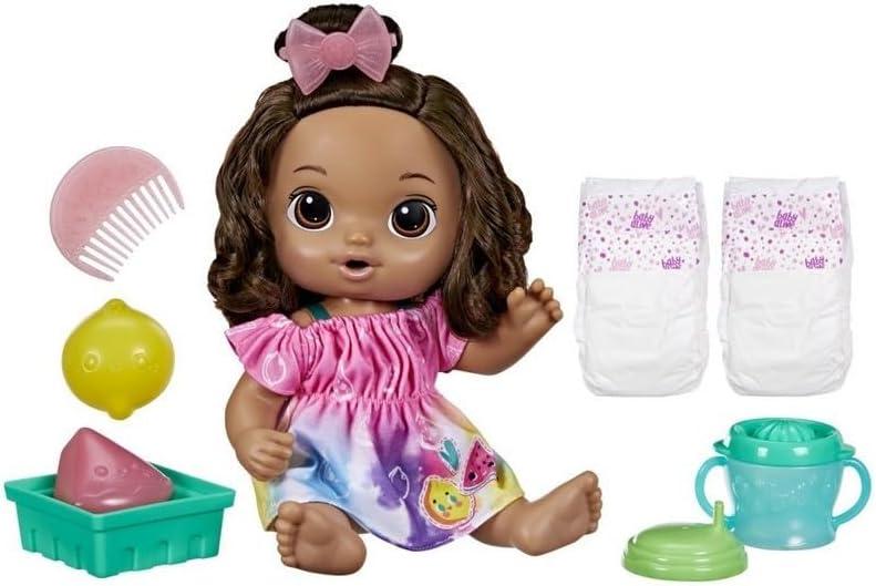Baby Alive Fruity Sips Doll, Lemon, Toys for 3 Year Old Girls, 12-inch Baby Doll Set, Drinks & Wets, Pretend Juicer, Kids 3 and Up, Brown Hair (Taille unique)