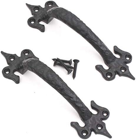The Metal Magician 7 Inch Barn Door Handles, Pack of 2, Garage Door Handles Decorative, Hardware Rustic FDL Design Black Cast Iron Handle, Fence Gate, Metal Gate Outdoor, Outdoor Kitchen Cabinets Black