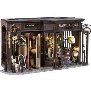 CUTEBEE Dollhouse Miniature with Furniture, Wooden DIY Dollhouse Kit Plus Dust Proof, Creative Room Idea, Retro Coffee Shop