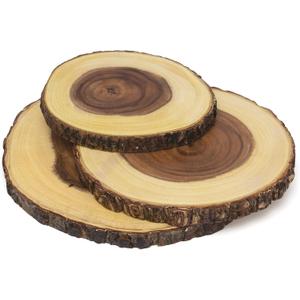 Lipper International Acacia Wood Slab Serving Board With Bark for Cheese, Crackers, and Hors D'oeuvres, Set of 3, Assorted Sizes