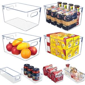 Set of 8 pantry organizers and storage, Clear Plastic Storage Bins for Kitchen Organization, Freeze Storage, Home Edit Containers (4Small+4Large)