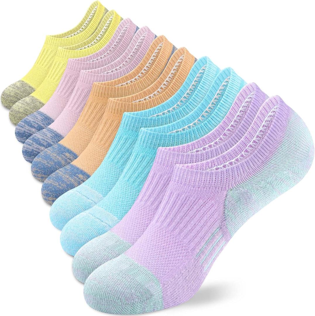 No Show Socks Womens Athletic Cushion Ankle Footies Low Cut 5-6 Pairs (8-10, Macaron)