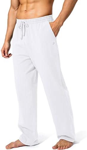 Pudolla Men's Cotton Yoga Sweatpants Athletic Lounge Pants Open Bottom Casual Jersey Pants for Men with Pockets, Size L