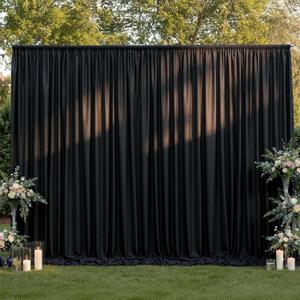 20x12FT Black Backdrop Curtain for Parties,2 Panels(Each 10x12FT) Seamless Heavy Fabric Silky Polyester Background for Wedding Backdrop Drapes Birthday Party Decorations