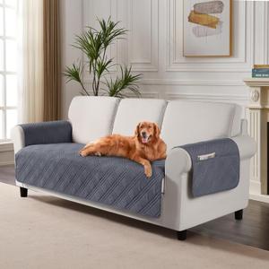 TAOCOCO Waterproof Couch Covers for Pets Dogs with Non Slip Backing, Sofa Seat Covers with Side Pocket for 3 Cushion Couch Washable Dog Couch Cover Protector Sofa Slipcovers(Sofa Plus, Dark Grey)