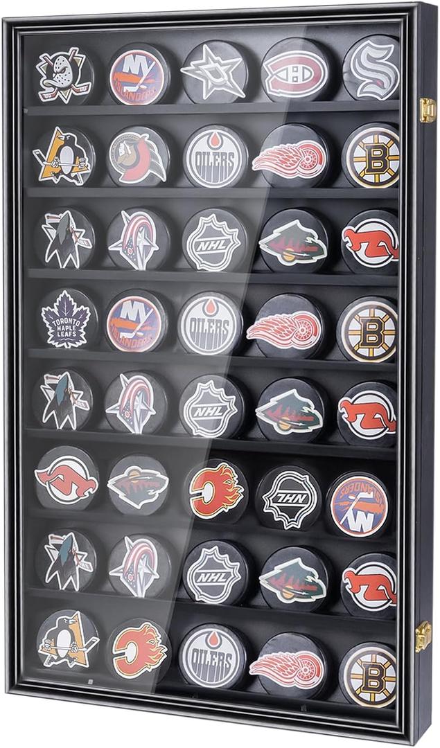 40 Hockey Puck Display Case, Puck Holder Wall Mount ,Hockey Puck Holder,Hockey Puck Display Box,,Puck Shadow Box