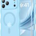 Magnetic for iPhone 17 Pro Max Case, 1X Screen Protector+1X Wrist Strap, Cute Wavy [Compatible with MagSafe][Full Camera Protection] Trendy Matte Women Girly Case for iPhone 17 Pro Max 6.9", Sky Blue