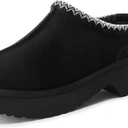 Vilanva Platform Clogs for Women Cozy Suede Fall Slippers with Warm Fur Lined Slip on Shoes Outdoor Indoor House (8, Black)