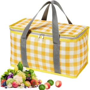 Insulated Picnic Cooler Bag - Zippered Top, Keeps Hot or Cold - Perfect for Picnics, Beach, Food Delivery & Outdoor (13.8x7.9x7.9 in) (Yellow)