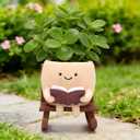 Rocking Chair Book Planter, Cute Smiley Face Succulent Plant Pots for Indoor Outdoor Plants, Unique Funny Flower Pots with Drainage Hole, Plant Gifts for Mother's Day, Birthday, Christmas