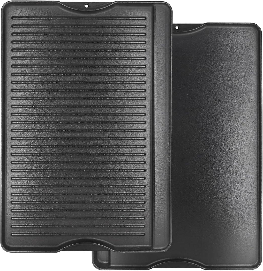 Criditpid Flat Griddle Top Plate Replacement Parts for Gas Stove, Charcoal, Electric, Propane, Gas Grill, 16” x 24” 2-in-1 Reversible Pre-Seasoned Cast Iron Cooking Griddle for Camping Tailgating.