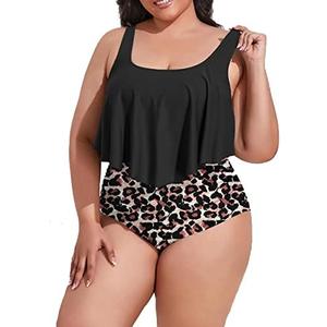 Mooncore Womens Plus Size Swimsuit High Waisted Tankini Bathing Suits Two Piece Flounce Bikini Swimsuit 4XL