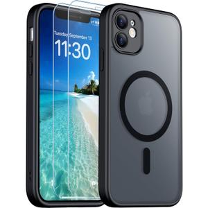 SPIDERCASE for iPhone 11 Phone Case, Magnetic Translucent Matte Case with 2PCS Tempered Glass Screen Protector Slim Phone Case for iPhone 11 6.1'', Black