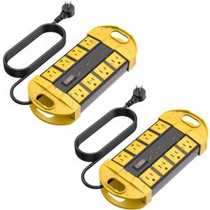 CCCEI 2 Outdoor Power Strips Weatherproof with 8 Plug, Waterproof Extension Cord with Multiple Outlets, Christmas Exterior Garden Yard Surge Protector 6FT, Yellow.