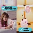6 x Cute Pink Cat Desk Fan with Pen Holder Cat Fan for Women, Animal Fan, Funny Office Accessories, Cat Lover Gift, Small USB Fan, Aesthetic Decor