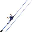 One Bass Fishing Rod and Reel Combo, IM7 Graphite 2 Pc Blank Baitcasting Combo, Spinning Rod with SuperPolymer Handle- 6'6" Casting Combo with Left Handed Reel- Blue