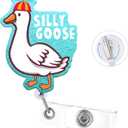 Silly Goose Blue Badge Reel with Swivel Alligator Clip ID Badge Holder Funny Glitter Badge Reel Retractable Clip for RN LPN CNA Nurse Doctor Assistant Medical Staff, Pack of 3