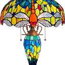 Capulina Tiffany Lamp Blue Red Dragonfly Stained Glass Table Lamp 3-Light