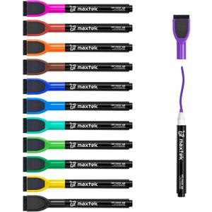 maxtek Magnetic Whiteboard Markers - 12 Count Colorful Fine Tip Dry Erase Markers with Eraser for Kids, Low Odor Thin Markers for Calendar Boards