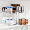 2 Set,2 Tier Pull Out Cabinet Organizer for Supplement and Medication Bottle Organizers,10.4" Deep Pantry Organizers Drawer and Sliding Clear Under Sink Organizer for Bathroom Vanity and Under Counter