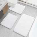 LOCHAS Bathroom Rugs Sets 3 Piece, Microfiber Bath Rug Set Non Slip Washable, Shaggy Toilet Rug Set Absorbent, Soft Cozy Bath Mat Set Quick Dry, White