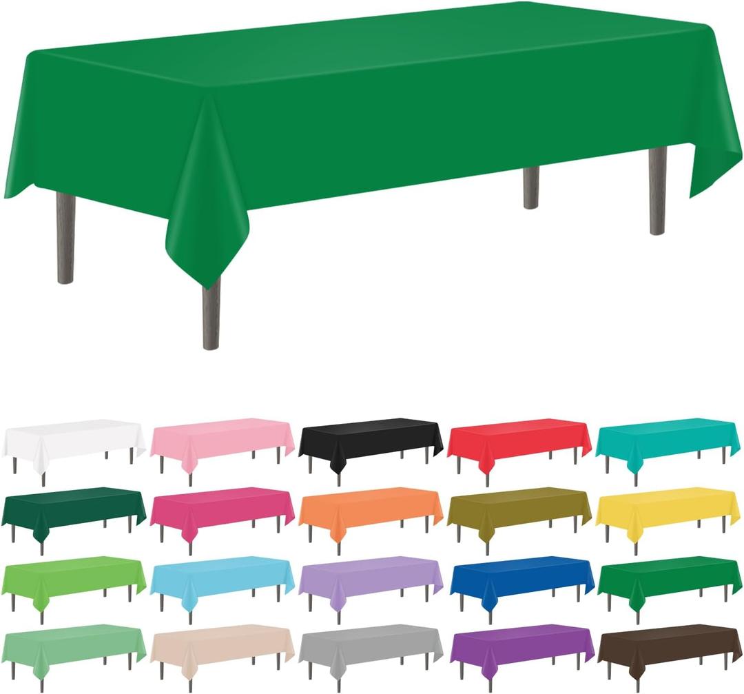 YSYJ 12 Pack Green 54 x 108 Inch Disposable Plastic Tablecloths Rectangle Table Cloth Plastic Table Cover for Parties