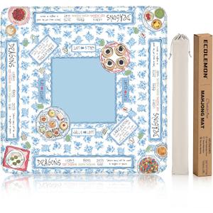 Crease-Free Mahjong Mat for Table, Cute Mahjong Mat with Rules, 31.5x31.5 in Non-Slip Rubber Backing Noise-Reducing American Mah Jongg Mat with Carrying Bag (Chinoiserie&Afternoon Tea Party)